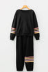 Patchwork Striped Drop Shoulder Pullover And Jogger Pant Set