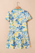 Patchwork Striped Trim Puff Short Sleeve Floral Dress