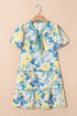 Patchwork Striped Trim Puff Short Sleeve Floral Dress