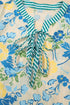 Patchwork Striped Trim Puff Short Sleeve Floral Dress
