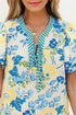 Patchwork Striped Trim Puff Short Sleeve Floral Dress
