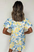 Patchwork Striped Trim Puff Short Sleeve Floral Dress