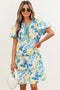 Patchwork Striped Trim Puff Short Sleeve Floral Dress