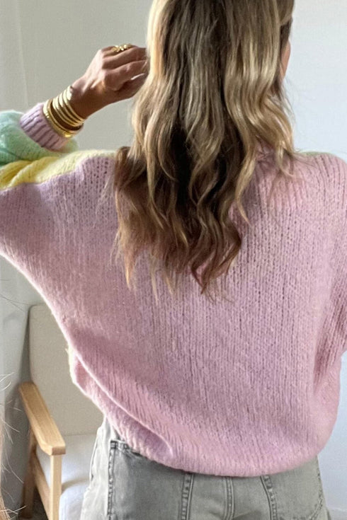 Patchwork V Neck Drop Shoulder Knitwear Cardigan