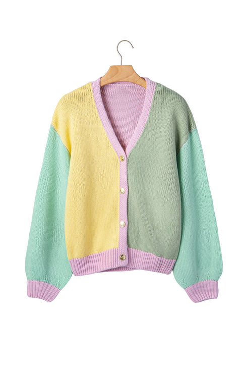 Patchwork V Neck Drop Shoulder Knitwear Cardigan