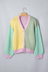 Patchwork V Neck Drop Shoulder Knitwear Cardigan