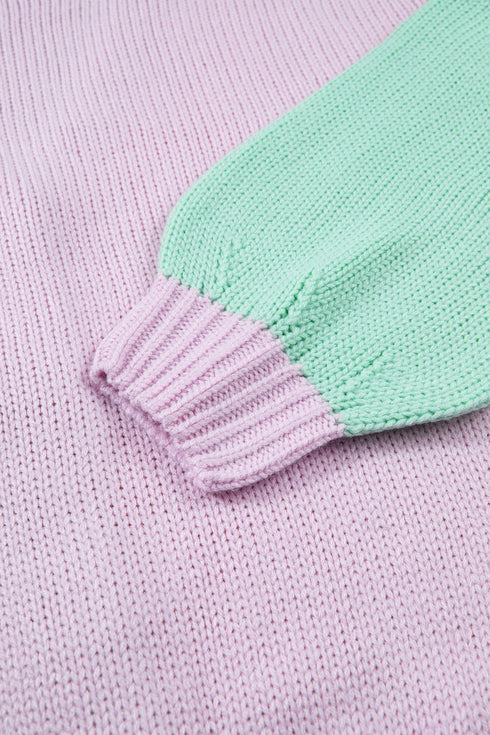 Patchwork V Neck Drop Shoulder Knitwear Cardigan