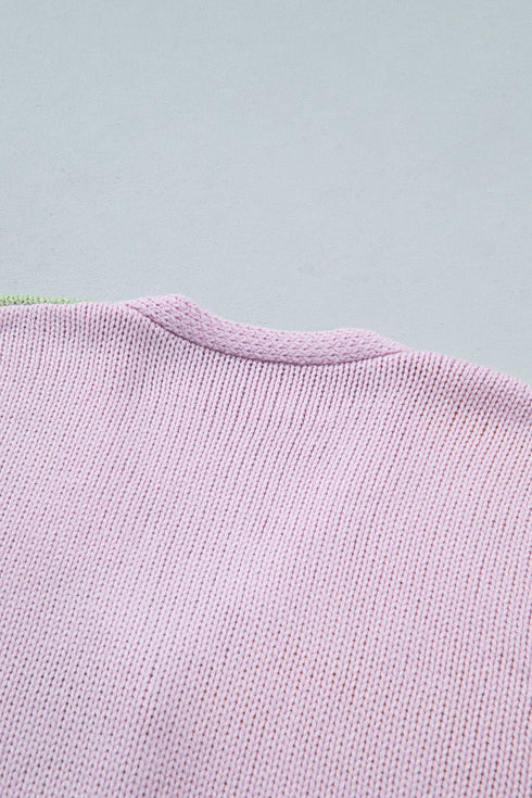 Patchwork V Neck Drop Shoulder Knitwear Cardigan