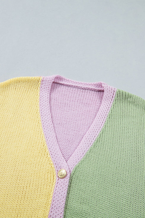 Patchwork V Neck Drop Shoulder Knitwear Cardigan