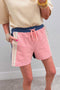 Patchwork Varsity Striped Elastic Waist Drawstring Casual Shorts