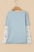 Patchwork Waffle Knit Layered Floral Lace Long Sleeve Top