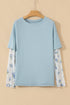 Patchwork Waffle Knit Layered Floral Lace Long Sleeve Top