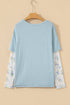 Patchwork Waffle Knit Layered Floral Lace Long Sleeve Top