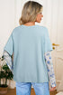 Patchwork Waffle Knit Layered Floral Lace Long Sleeve Top