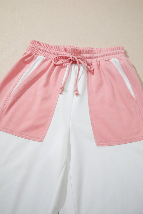 Patchwork Wide Leg Drawstring Two Piece Pant Set