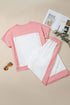 Patchwork Wide Leg Drawstring Two Piece Pant Set