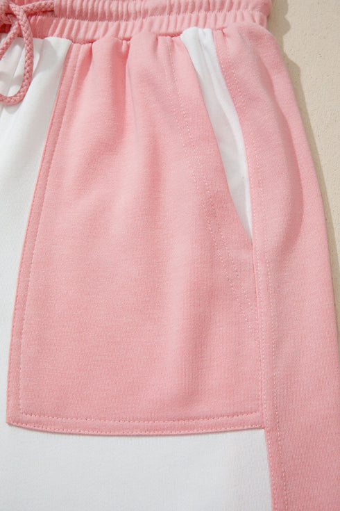 Patchwork Wide Leg Drawstring Two Piece Pant Set