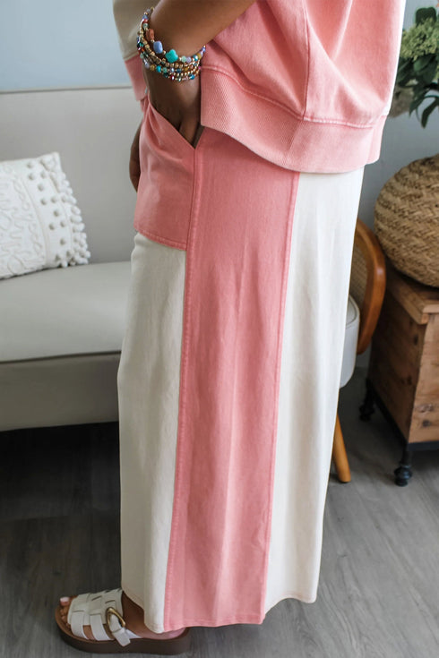 Patchwork Wide Leg Drawstring Two Piece Pant Set