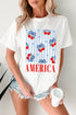Patriotic America Bow Cherry Graphic Crew Neck Celebration Tee Shirt