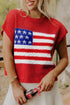 Patriotic Americana Flag Graphic Knit Short Sleeve Sweater