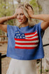 Patriotic Americana Flag Graphic Knit Short Sleeve Sweater