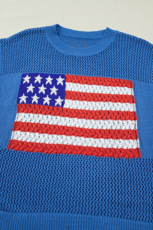 Patriotic Americana Flag Graphic Knit Short Sleeve Sweater