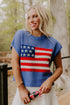 Patriotic Americana Flag Graphic Knit Short Sleeve Sweater