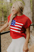 Patriotic Americana Flag Graphic Knit Short Sleeve Sweater