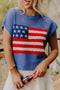 Patriotic Americana Flag Graphic Knit Short Sleeve Sweater