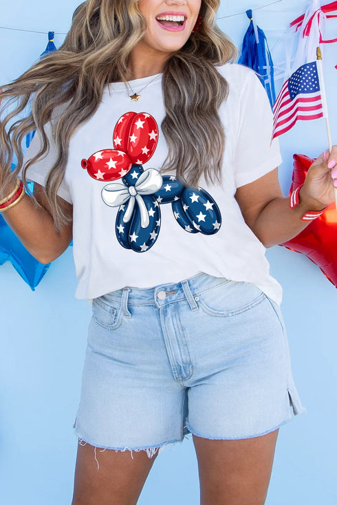 Patriotic Balloon Dog Flag Bow Graphic Tee