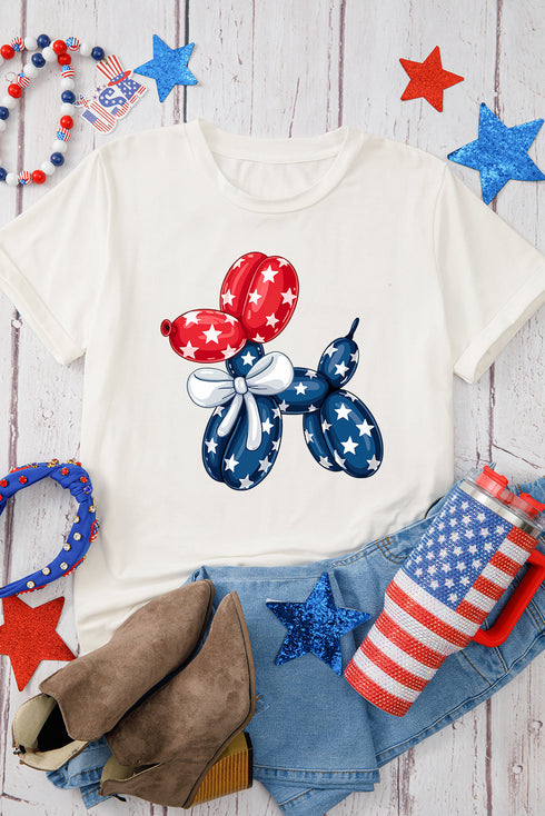 Patriotic Balloon Dog Flag Bow Graphic Tee