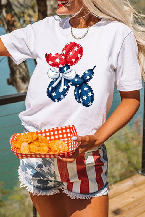 Patriotic Balloon Dog Flag Bow Graphic Tee
