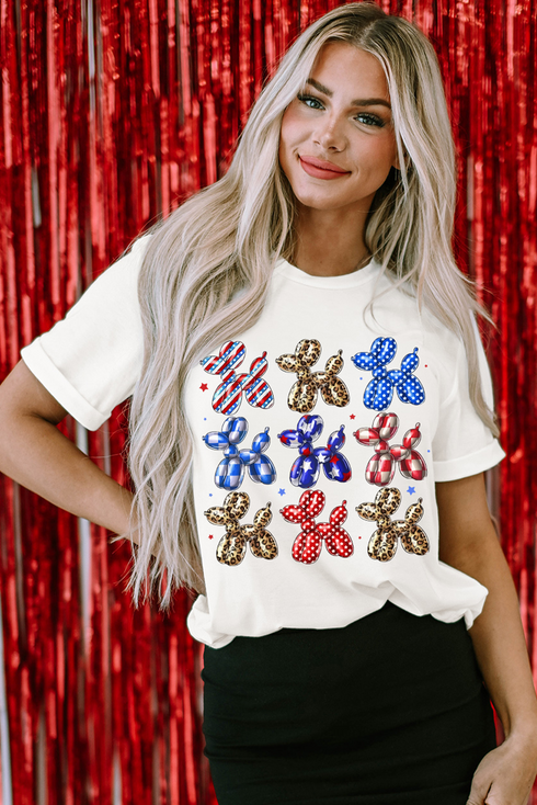Patriotic Balloon Dog Graphic Print Crew Neck Tee