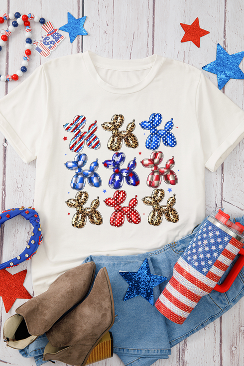 Patriotic Balloon Dog Graphic Print Crew Neck Tee