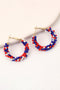 Patriotic Beaded Star And Stripe Pattern Hoop Earrings