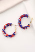 Patriotic Beaded Star And Stripe Pattern Hoop Earrings