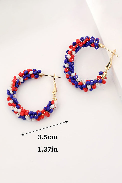 Patriotic Beaded Star And Stripe Pattern Hoop Earrings