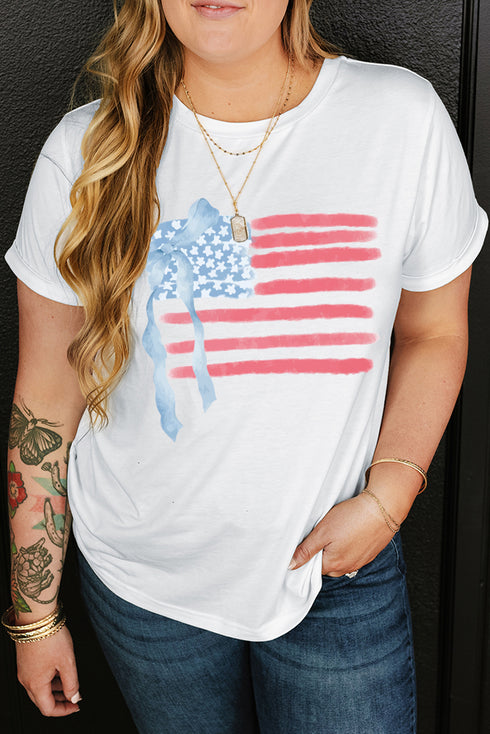 Patriotic Bow American Flag Plus Size Graphic Tee