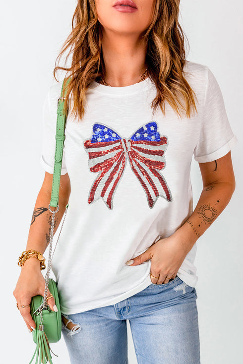 Patriotic Bow Graphic Crew Neck Short Sleeve Tee