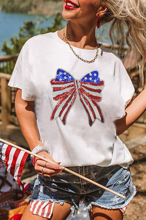 Patriotic Bow Graphic Crew Neck Short Sleeve Tee
