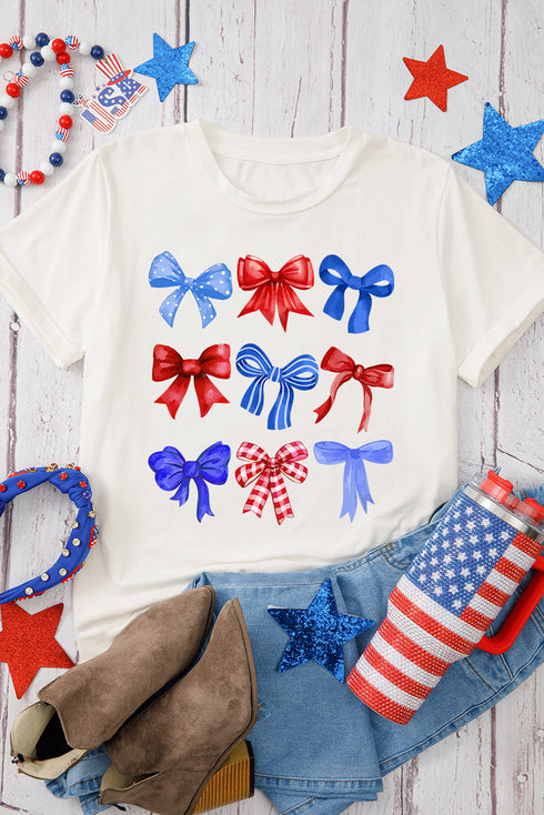 Patriotic Bow Graphic Print Crewneck Short Sleeve Tee