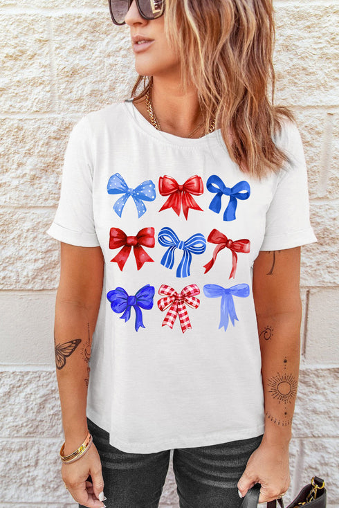 Patriotic Bow Graphic Print Crewneck Short Sleeve Tee