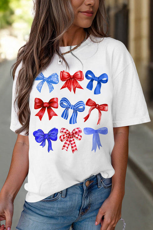 Patriotic Bow Graphic Print Crewneck Short Sleeve Tee