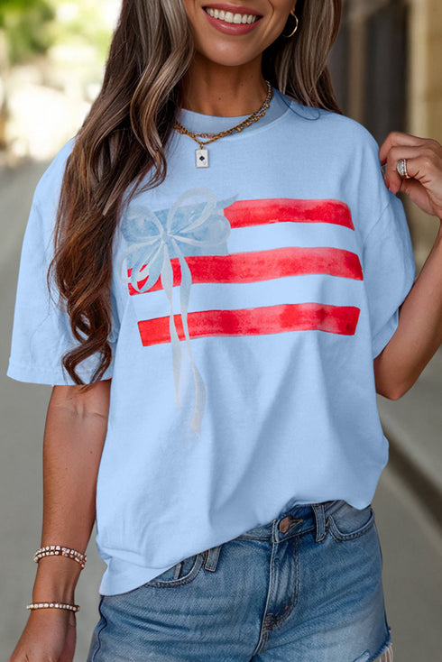 Patriotic Bow Graphic Print Crewneck Short Sleeve Tee