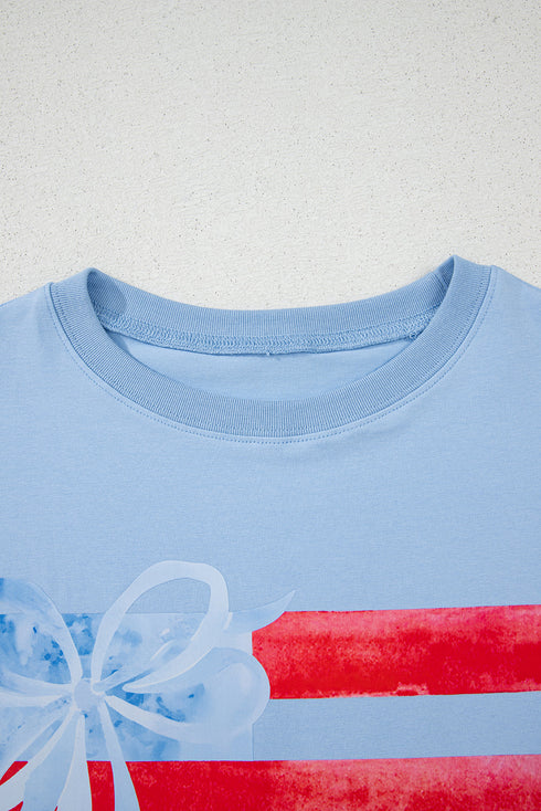 Patriotic Bow Graphic Print Crewneck Short Sleeve Tee