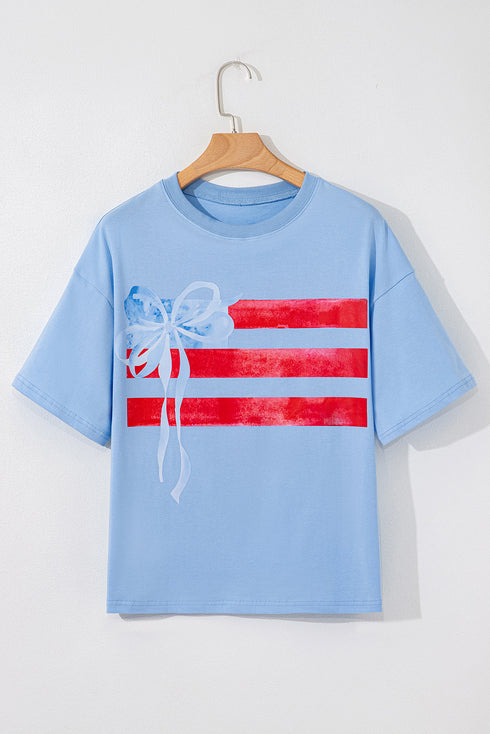 Patriotic Bow Graphic Print Crewneck Short Sleeve Tee