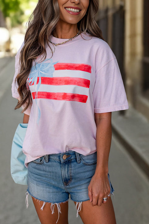Patriotic Bow Graphic Print Crewneck Short Sleeve Tee
