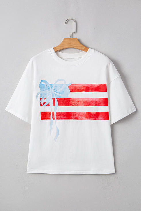 Patriotic Bow Graphic Print Crewneck Short Sleeve Tee