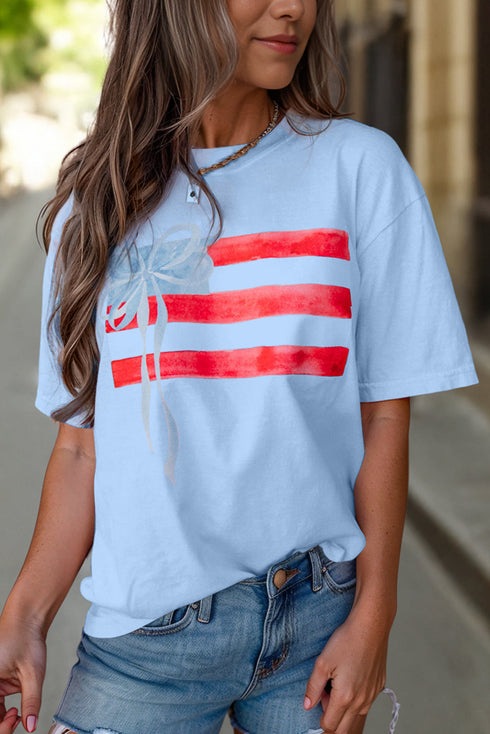 Patriotic Bow Graphic Print Crewneck Short Sleeve Tee