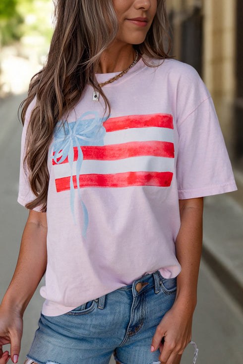 Patriotic Bow Graphic Print Crewneck Short Sleeve Tee